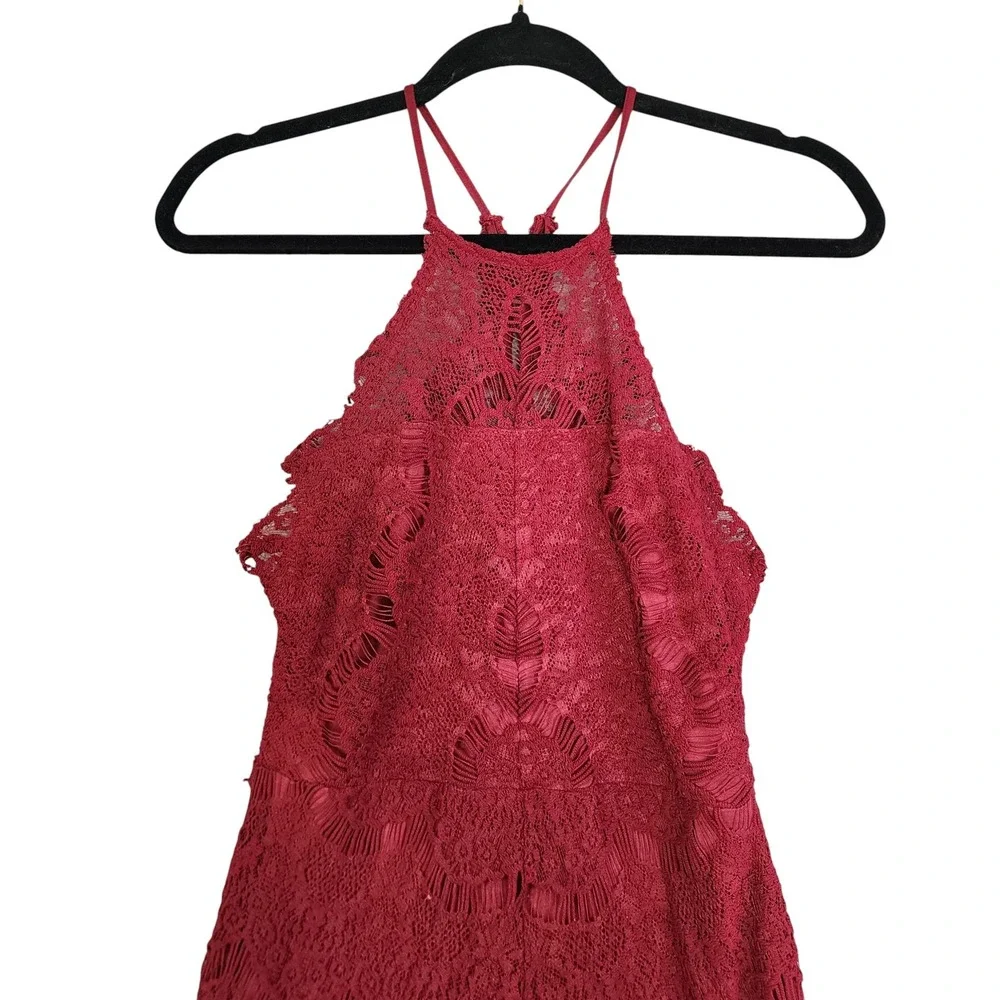 Free People Intimately Womens Lace She Got It Slip Dress Size XS Red Button Back